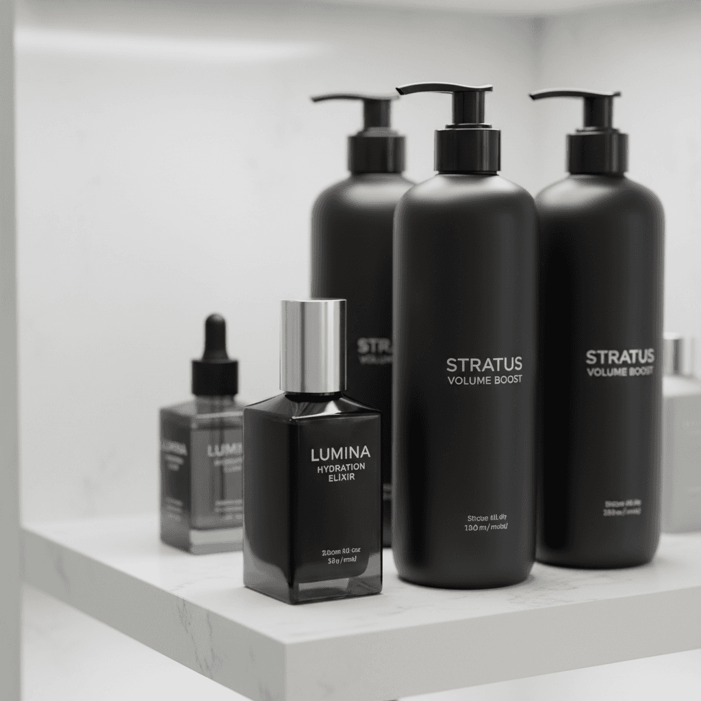 Professional hair care product bottles on shelf